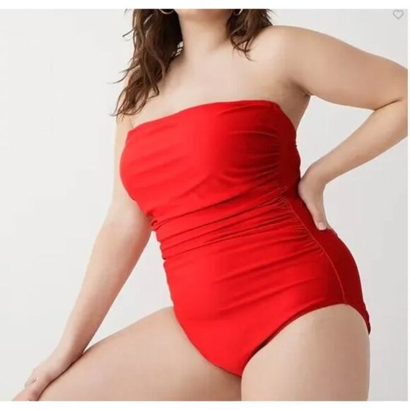 NEW J.Crew Ruched Bandeau One-Piece Swimsuit‎ Removable Strap/Padding Size 24 - Picture 1 of 4